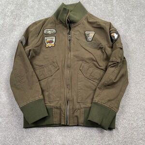 77 City Canvas Lined Military Theme Patches Utility Jacket Men's Size XL Brown